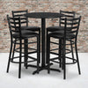 30'' Round Black Laminate Table Set with 4 Ladder Back Metal Barstools - Black Vinyl Seat