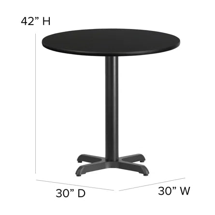 30'' Round Black Laminate Table Set with 4 Ladder Back Metal Barstools - Black Vinyl Seat