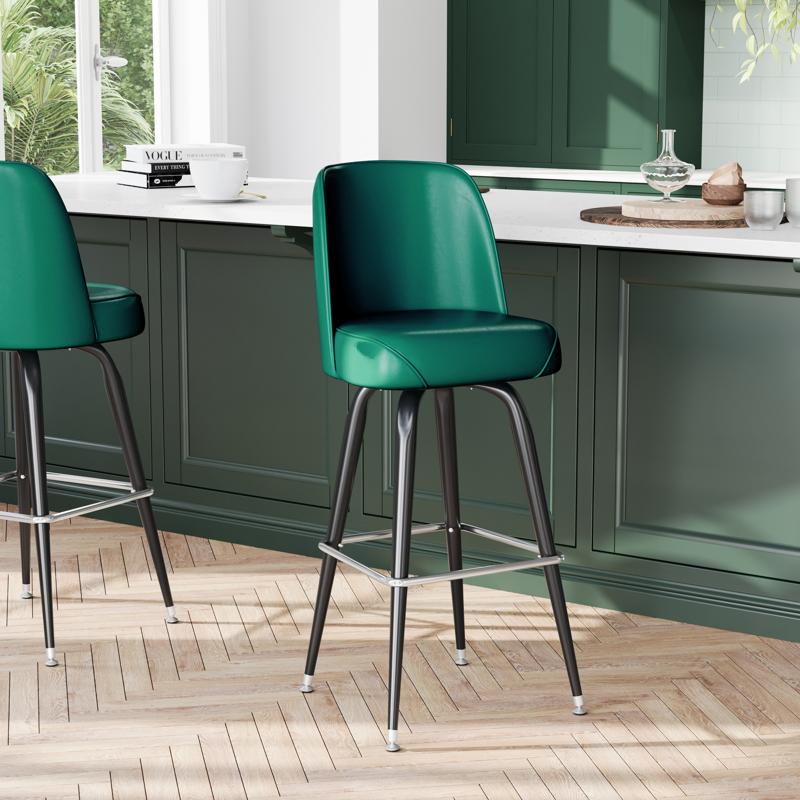 "The Big Boss" Green Metal Barstool with Swivel Bucket Seat