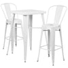 23.75'' Square White Metal Indoor-Outdoor Bar Table Set with 2 Stools with Backs