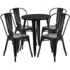 24'' Round Black Metal Indoor-Outdoor Table Set with 4 Cafe Chairs