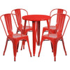 24'' Round Red Metal Indoor-Outdoor Table Set with 4 Cafe Chairs