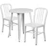 24'' Round White Metal Indoor-Outdoor Table Set with 2 Vertical Slat Back Chairs