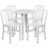 24'' Round White Metal Indoor-Outdoor Table Set with 4 Vertical Slat Back Chairs