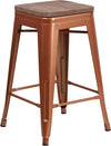 24" High Backless Copper Counter Height Stool with Square Wood Seat