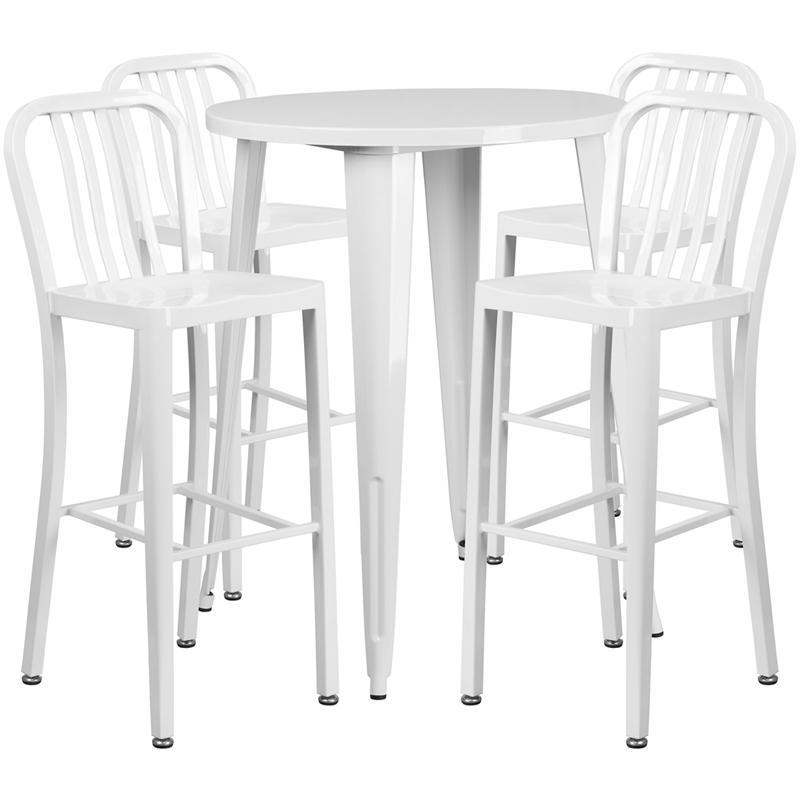 30'' Round White Metal Indoor-Outdoor Bar Table Set with