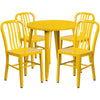 30'' Round Yellow Metal Indoor-Outdoor Table Set with 4 Vertical Slat Back Chairs