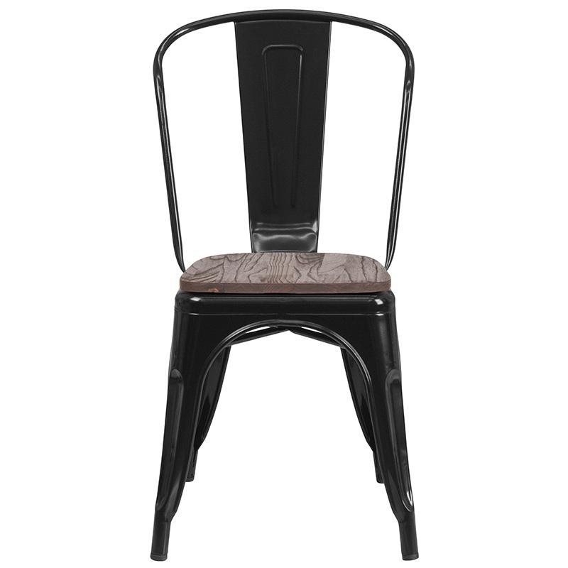 Black Stackable Chair with Wood Seat