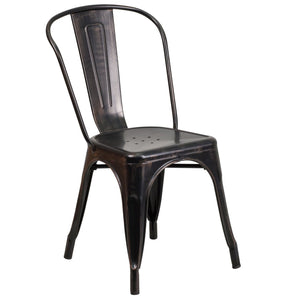 Black-Antique Gold Metal Indoor-Outdoor Stackable Chair
