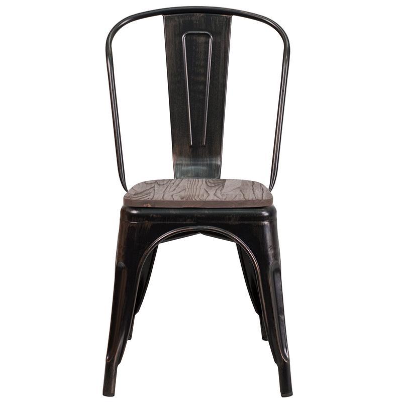 Black-Antique Gold Metal Chair with Wood Seat