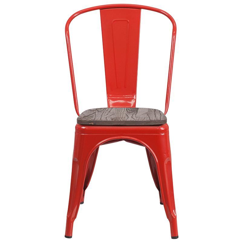 Red Metal Stackable Chair with Wood Seat 1