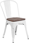 White Metal Stackable Chair with Wood Seat