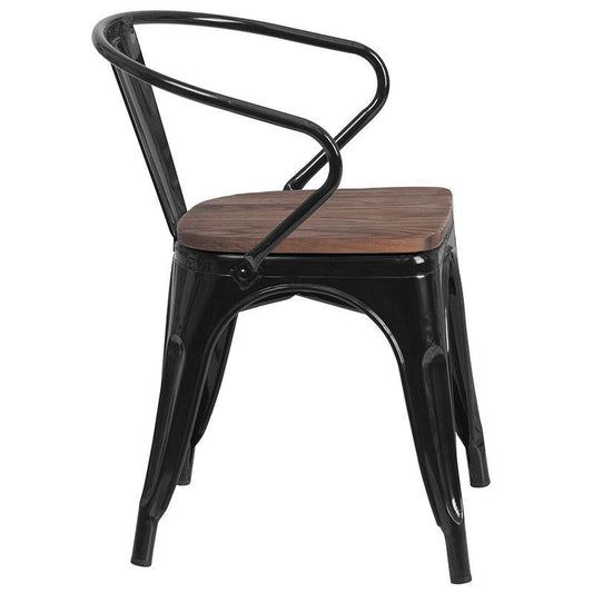 Metal Chair with Wood Seat and Arms
