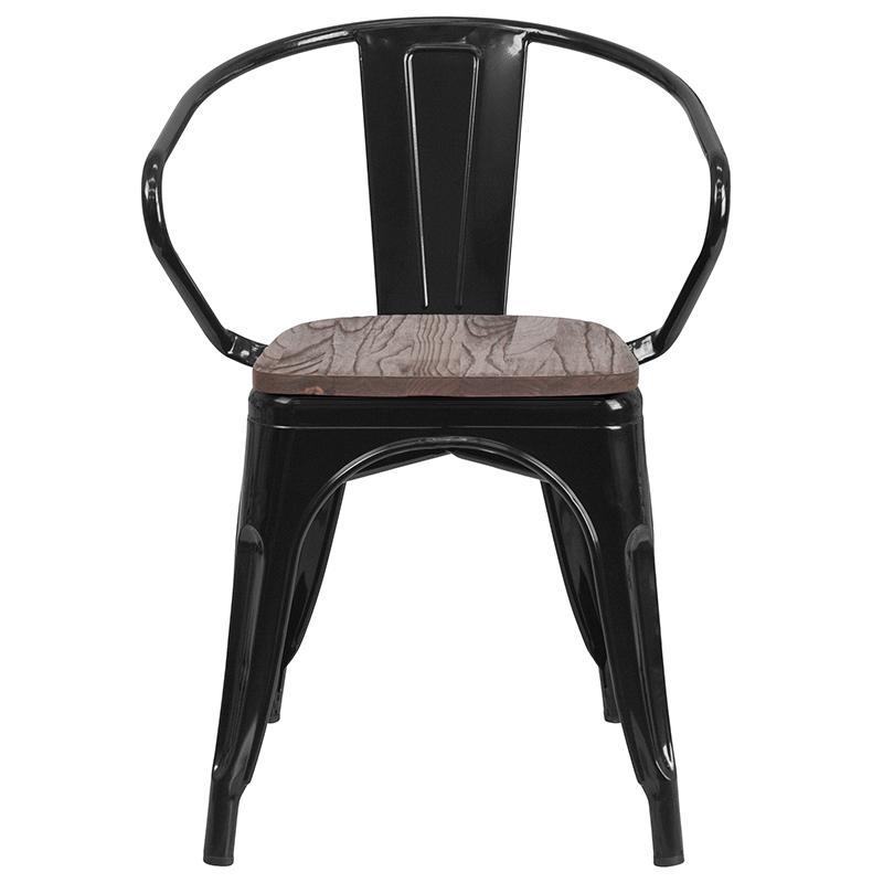 Black Chair with Wood Seat and Arms