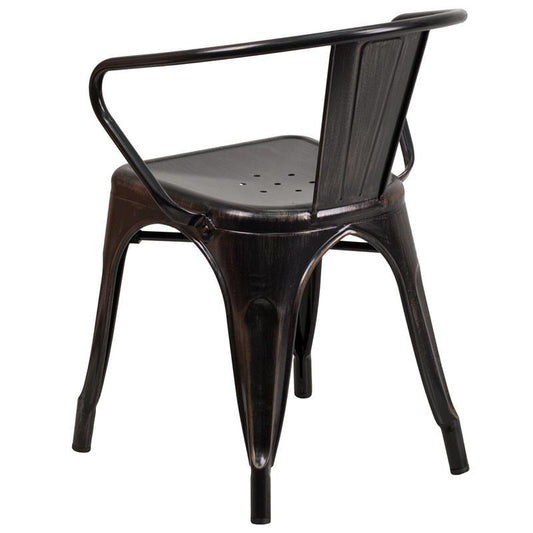 Black-Antique Gold Metal Indoor-Outdoor Chair with Arms side look