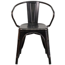 Load image into Gallery viewer, Black-Antique Gold Metal Indoor-Outdoor Chair with Arms