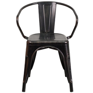 Black-Antique Gold Metal Indoor-Outdoor Chair with Arms
