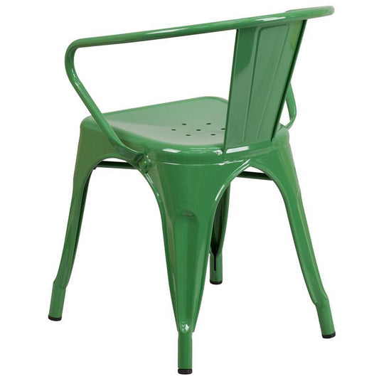 Green Metal Indoor-Outdoor Chair with Arms side look