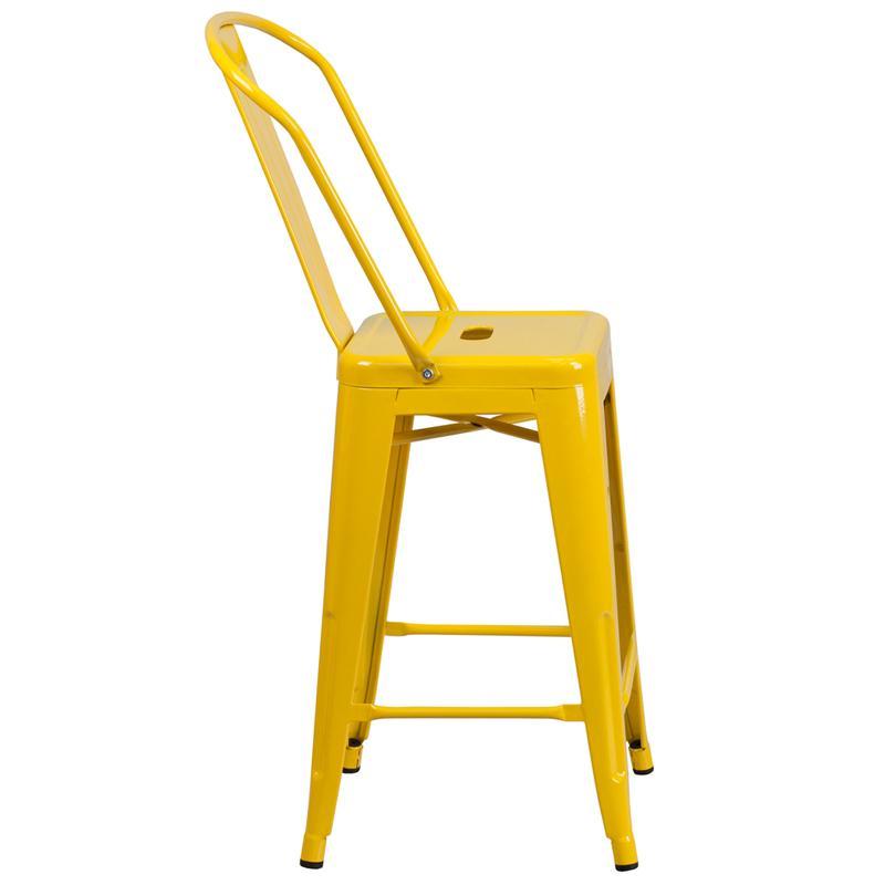 Yellow Metal Counter Height Stool with Back