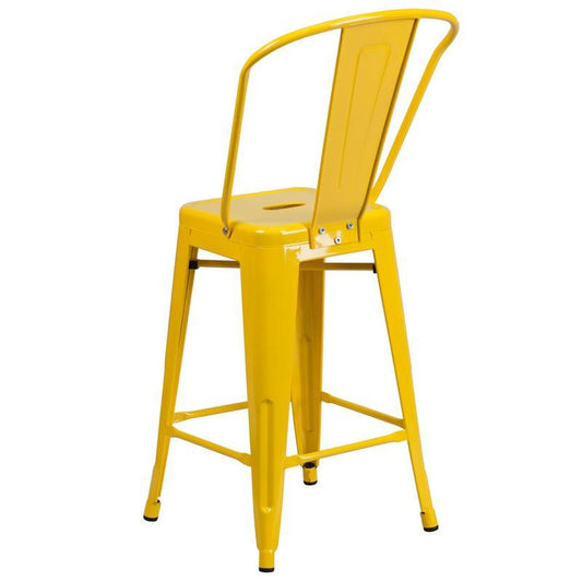 Yellow Metal Counter Height Stool with Back