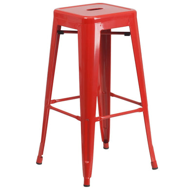 30'' High Backless Red Metal Indoor-Outdoor Barstool with Square Seat