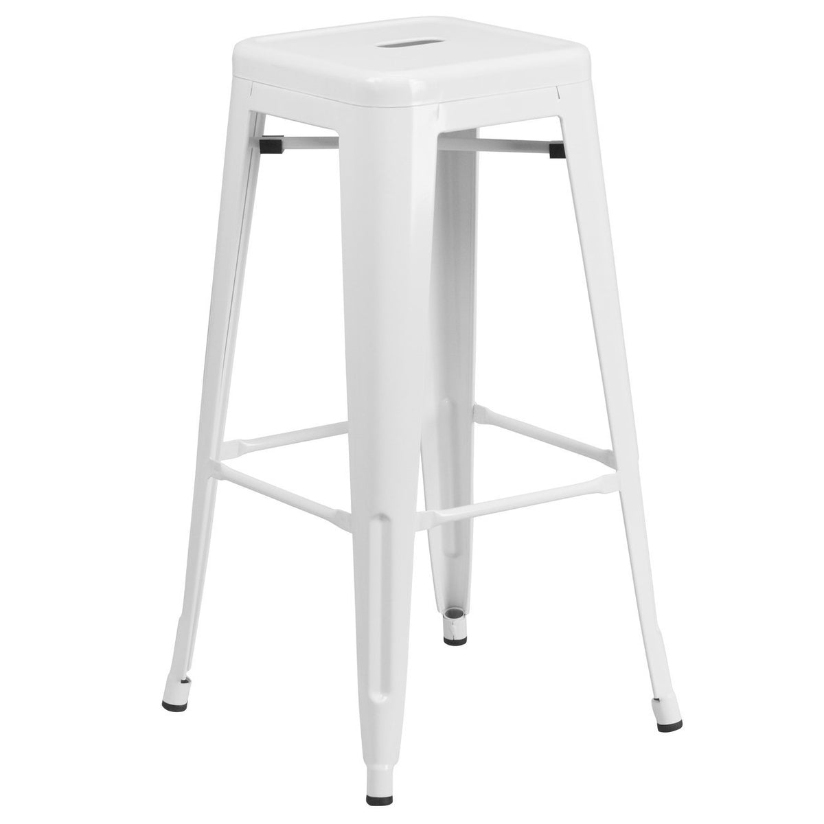 30'' High Backless White Metal Indoor-Outdoor Barstool with Square Seat