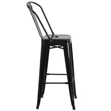 Load image into Gallery viewer, 30&#39;&#39; High Black Metal Indoor-Outdoor Barstool with Back