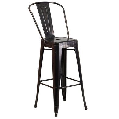 30'' High Black-Antique Gold Metal Indoor-Outdoor Barstool with Back