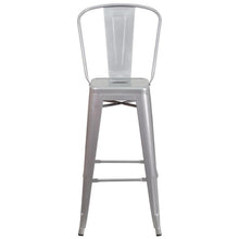Load image into Gallery viewer, 30&#39;&#39; High Silver Metal Indoor-Outdoor Barstool with Back