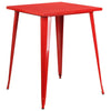 31.5'' Square Red Metal Indoor-Outdoor Bar Height Table