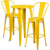 24'' Round Yellow Metal Indoor-Outdoor Bar Table Set with 2 Cafe Stools