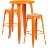 24'' Round Orange Metal Indoor-Outdoor Bar Table Set with 2 Square Seat Backless Stools