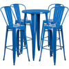 24'' Round Blue Metal Indoor-Outdoor Bar Table Set with 4 Cafe Stools