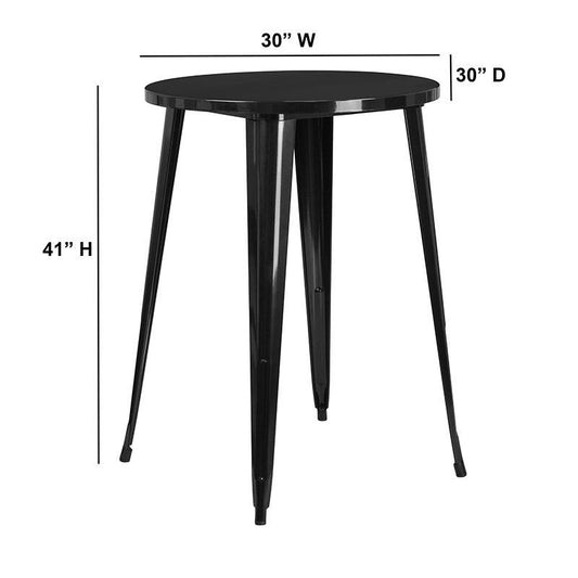 30'' Round Black Metal Indoor-Outdoor Bar Height Table 1