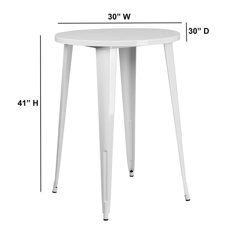 30'' Round White Metal IndoorOutdoor Bar Height Table Wholesale Bar