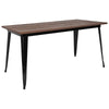 30.25" x 60" Rectangular Black Metal Indoor Table with Walnut Rustic Wood Top