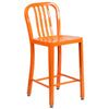 24'' High Orange Metal Indoor-Outdoor Counter Height Stool with Vertical Slat Back