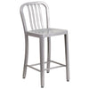 24'' High Silver Metal Indoor-Outdoor Counter Height Stool with Vertical Slat Back