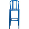 30'' High Blue Metal Indoor-Outdoor Barstool with Vertical Slat Back