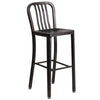 30'' High Black-Antique Gold Metal Indoor-Outdoor Barstool with Vertical Slat Back