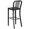 30'' High Black-Antique Gold Metal Indoor-Outdoor Barstool with Vertical Slat Back