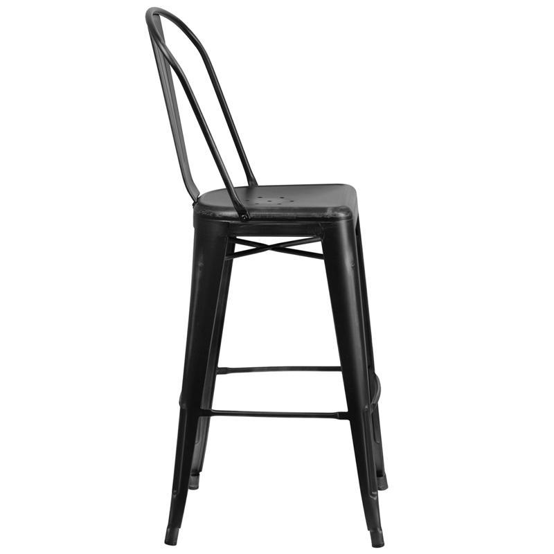 High black metal barstool with vintage distressed finish