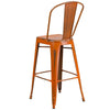 30'' distressed orange metal barstool with back