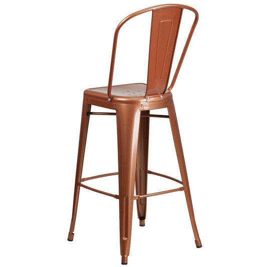 High Copper Metal Indoor-Outdoor Barstool with Back