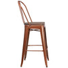 30" High Copper Metal Barstool with Back and Wood Seat - Side