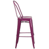 30'' High Purple Metal Indoor-Outdoor Barstool with Back