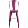 30'' High Purple Metal Indoor-Outdoor Barstool with Back