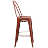 Red Metal Indoor-Outdoor Barstool with Back