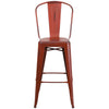 Distressed Kelly Red Metal Indoor-Outdoor Barstool with Back 2