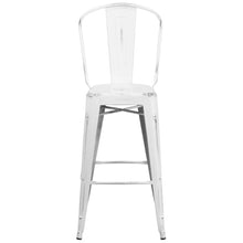Load image into Gallery viewer, 30&#39;&#39; High Distressed White Metal Indoor-Outdoor Barstool with Back